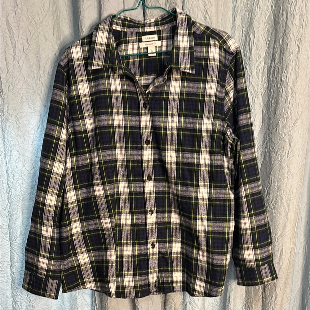 L.L. Bean Women's Plaid Shirt - Blue and Green